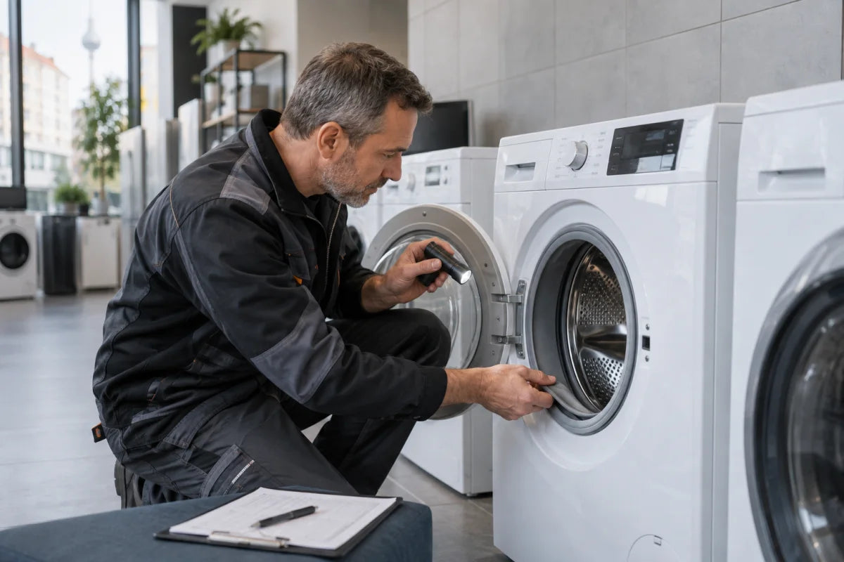 Techniker prüft eine Waschmaschine